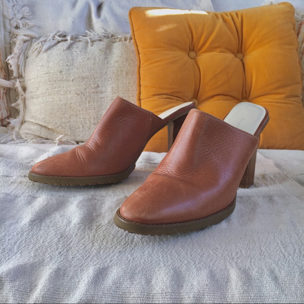 Brown leather mules